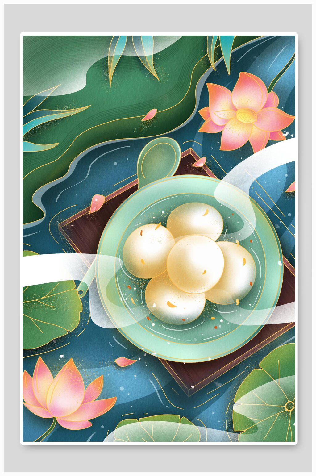 汤圆冬至节气插画素材