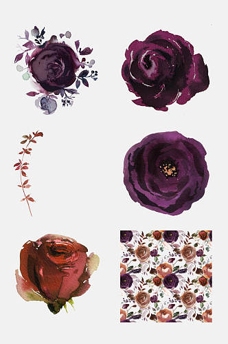 玫瑰花水彩手绘婚礼花卉装饰免抠素材
