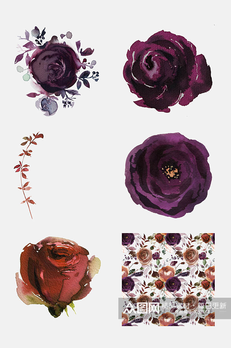 玫瑰花水彩手绘婚礼花卉装饰免抠素材素材
