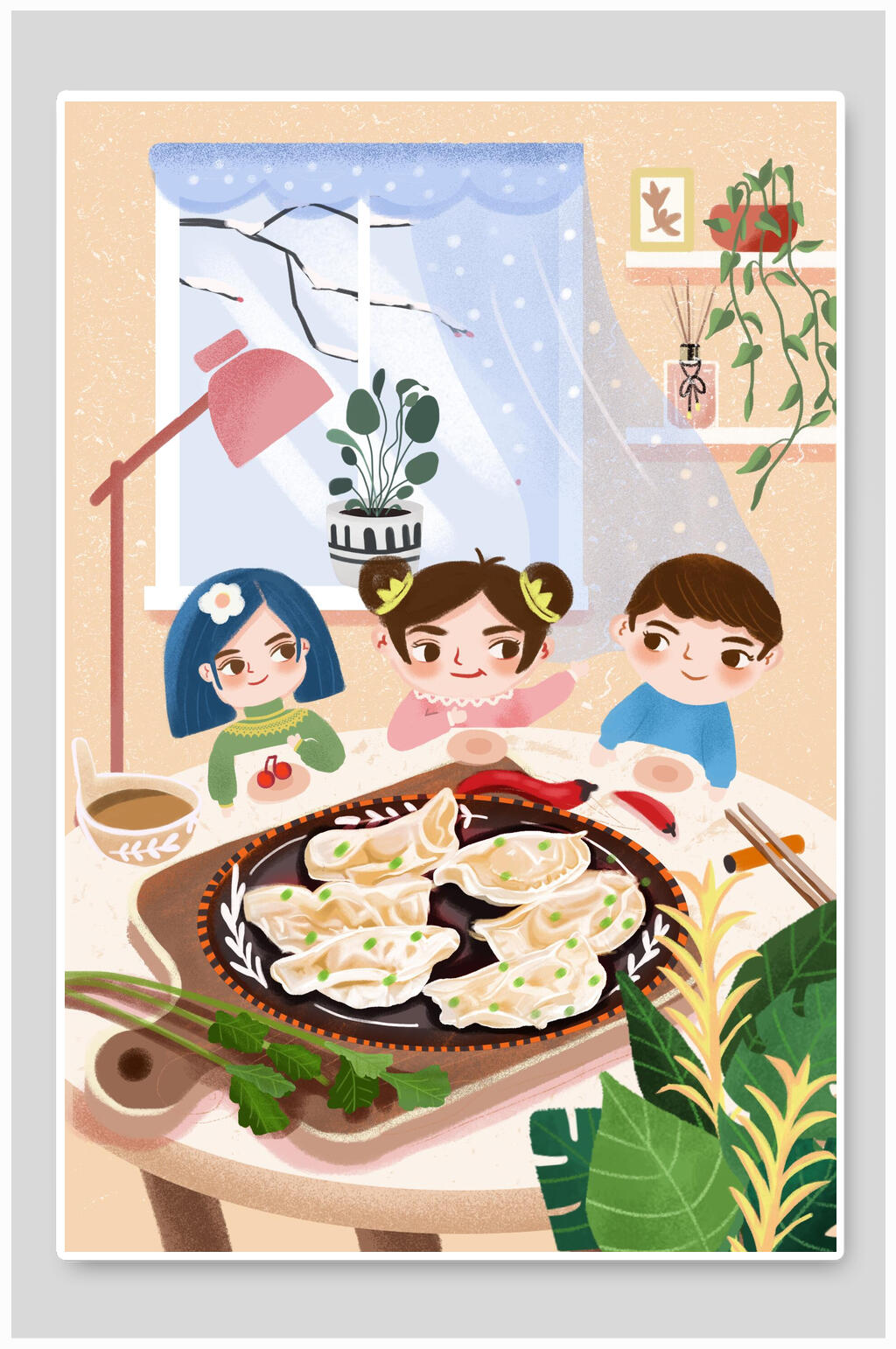 饺子冬至节气插画素材