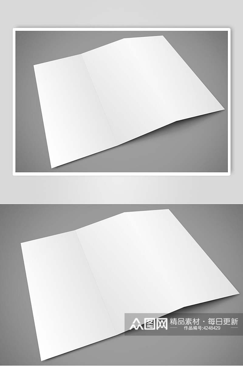 长方形留白简约灰折页纸张样机素材