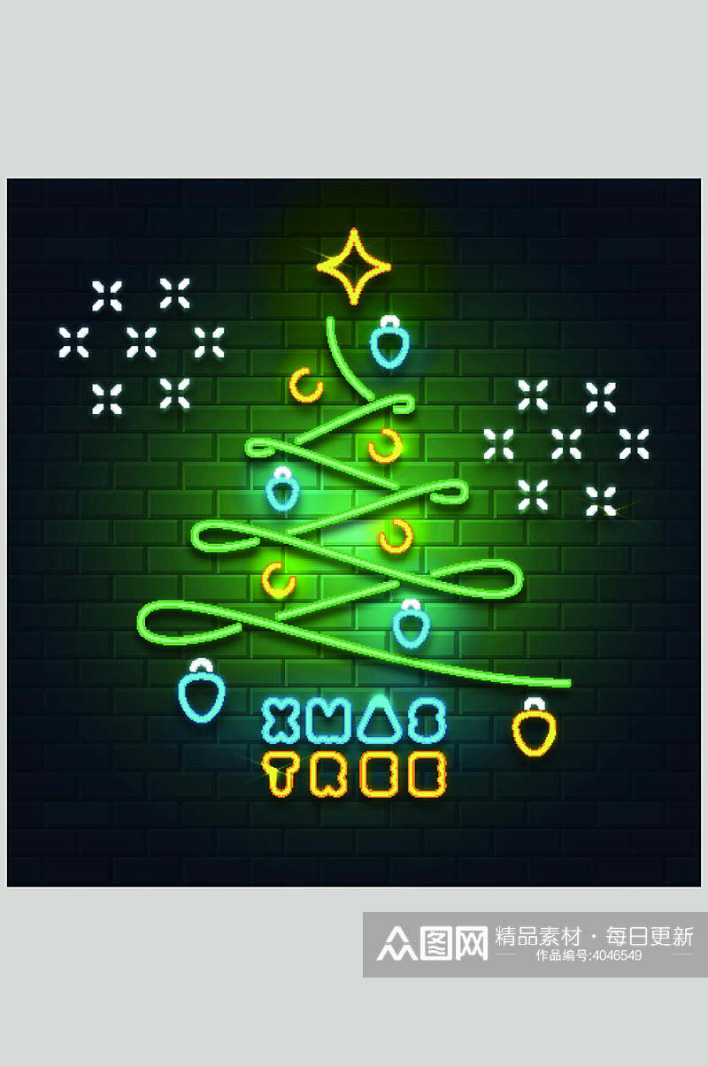 绿色圣诞节霓虹灯光效矢量素材素材