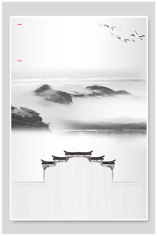 高端时尚房檐山间鸟古典中国风背景