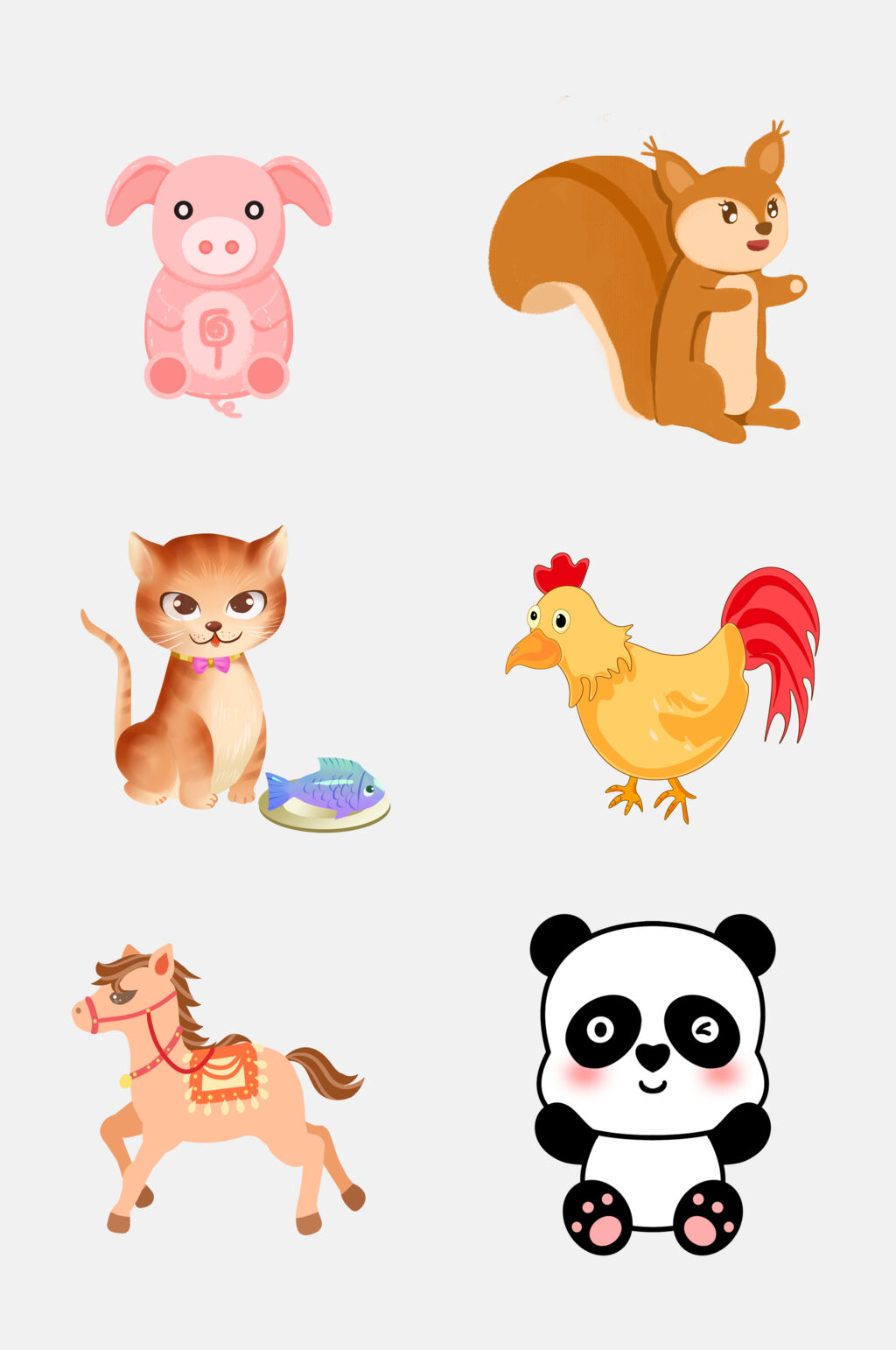 熊猫公鸡创意高端卡通动物免抠素材素材