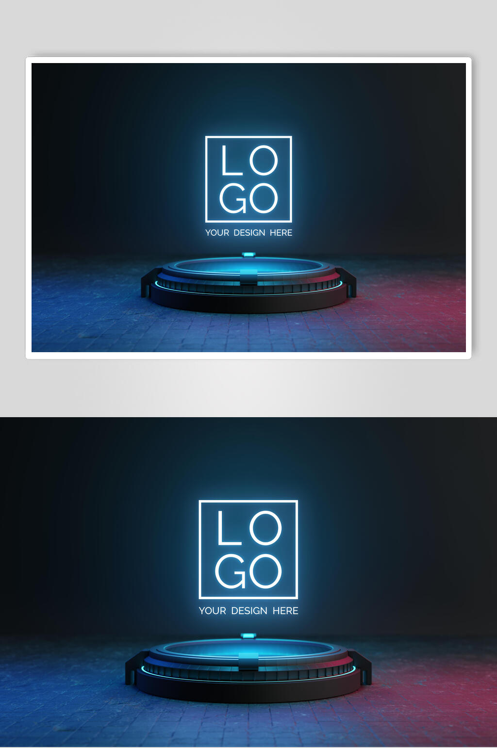 英文字母正方形光圈蓝logo样机素材