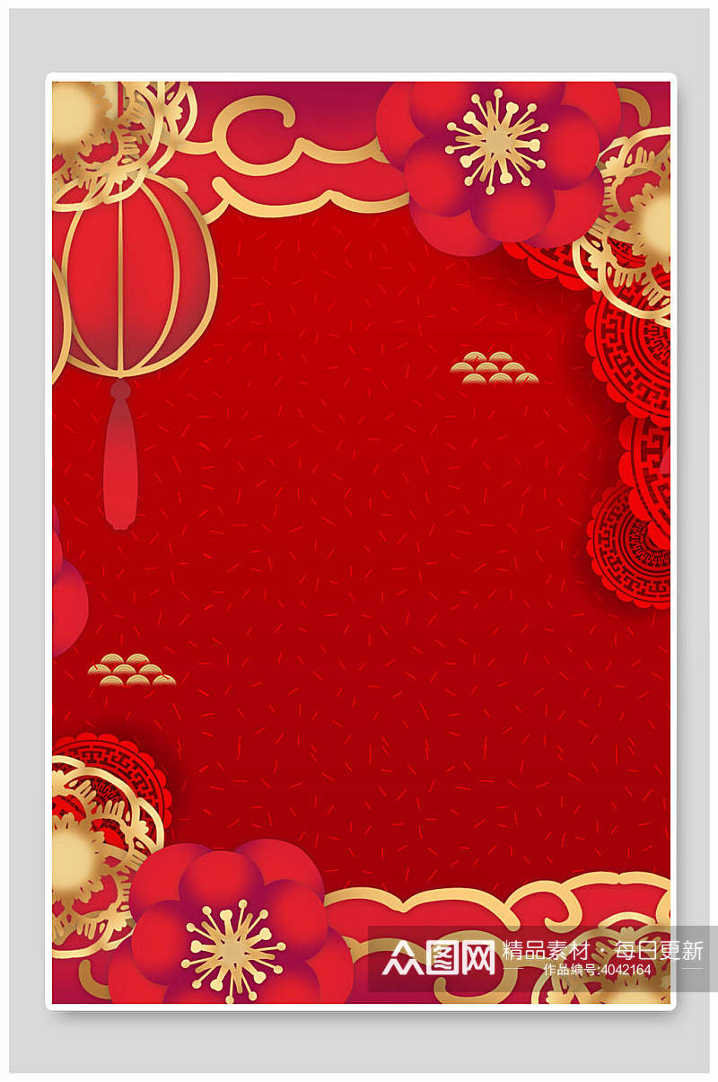 时尚灯笼花朵手绘红色喜庆新年背景素材