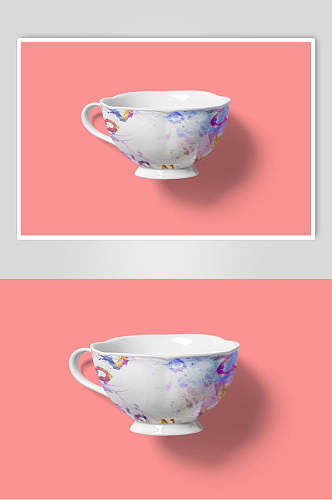 茶杯阴影墙壁粉色陶瓷餐具样机