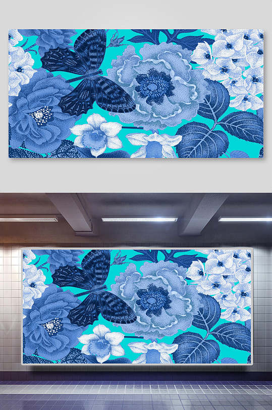高端时尚蝴蝶花蕊中国风国潮壁画背景