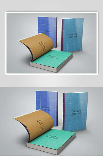 方格线条英文书籍封面设计样机
