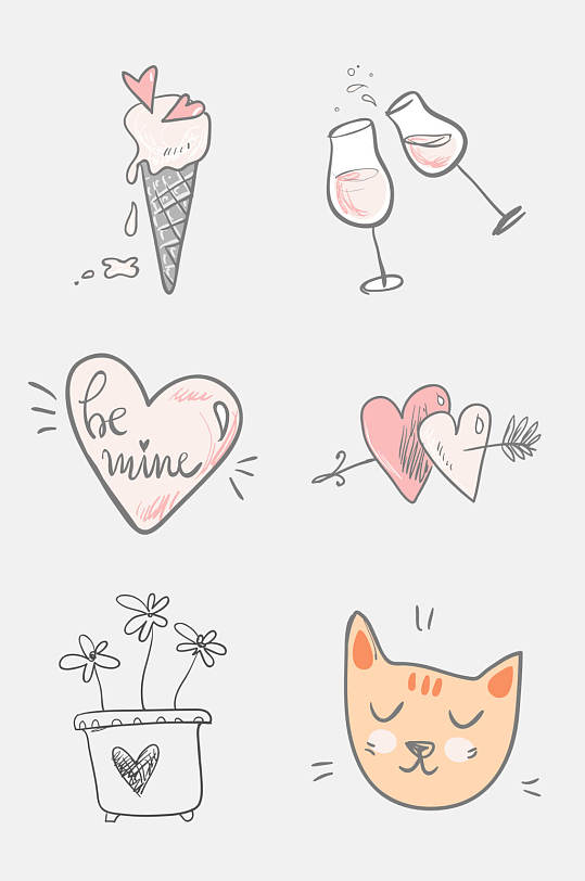 爱心冰淇淋猫咪卡通简笔画免抠素材