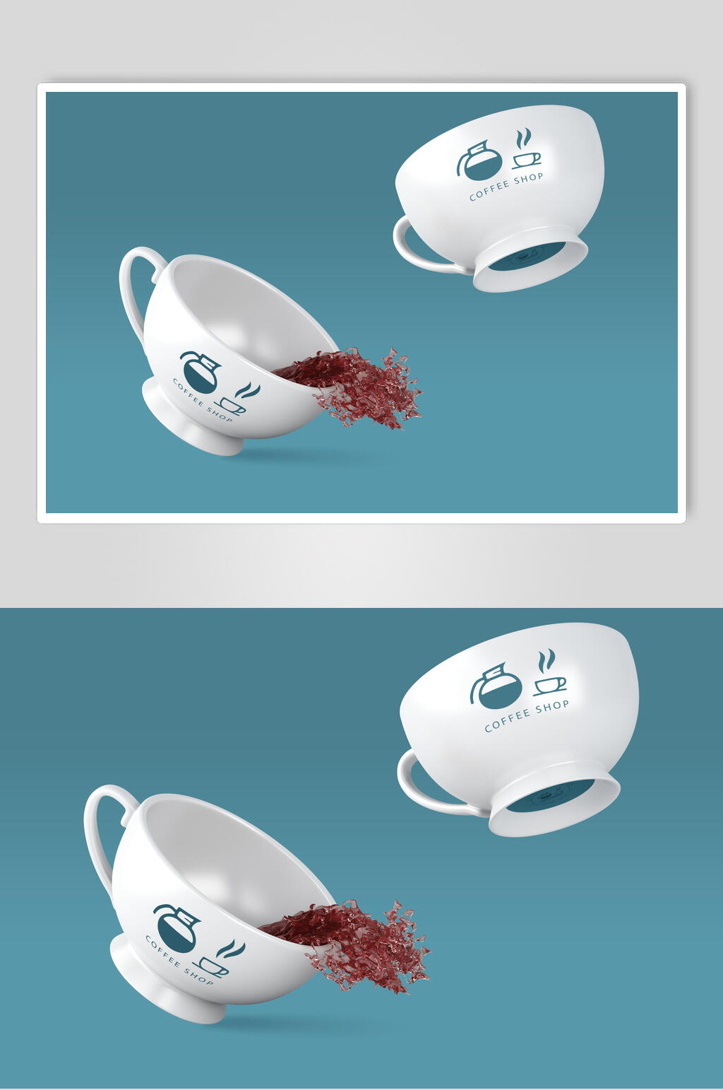 颗粒感茶壶图案奶茶杯马克杯样机素材