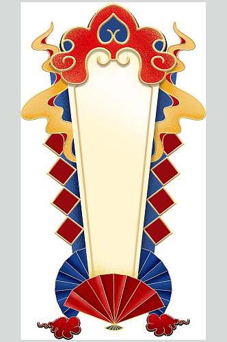 扇子蓝红祥云传统中式典雅边框素材