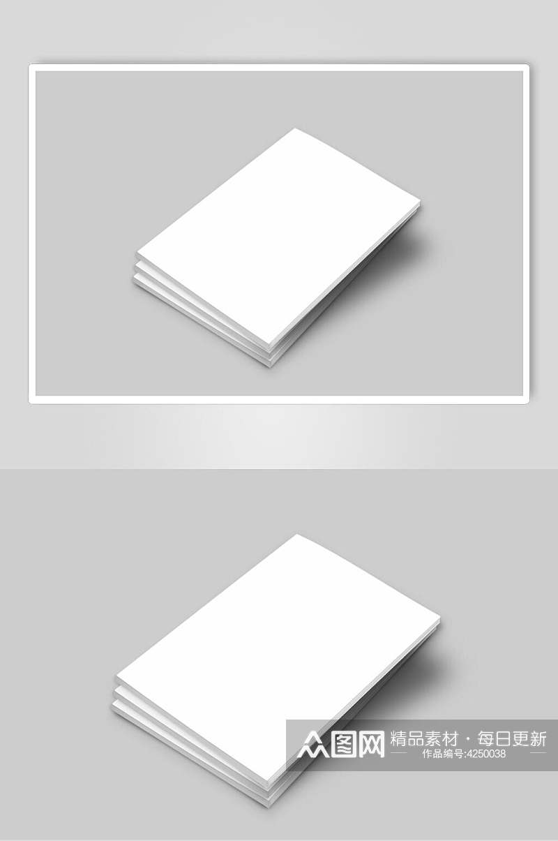 长方形灰书本画册杂志贴图样机素材