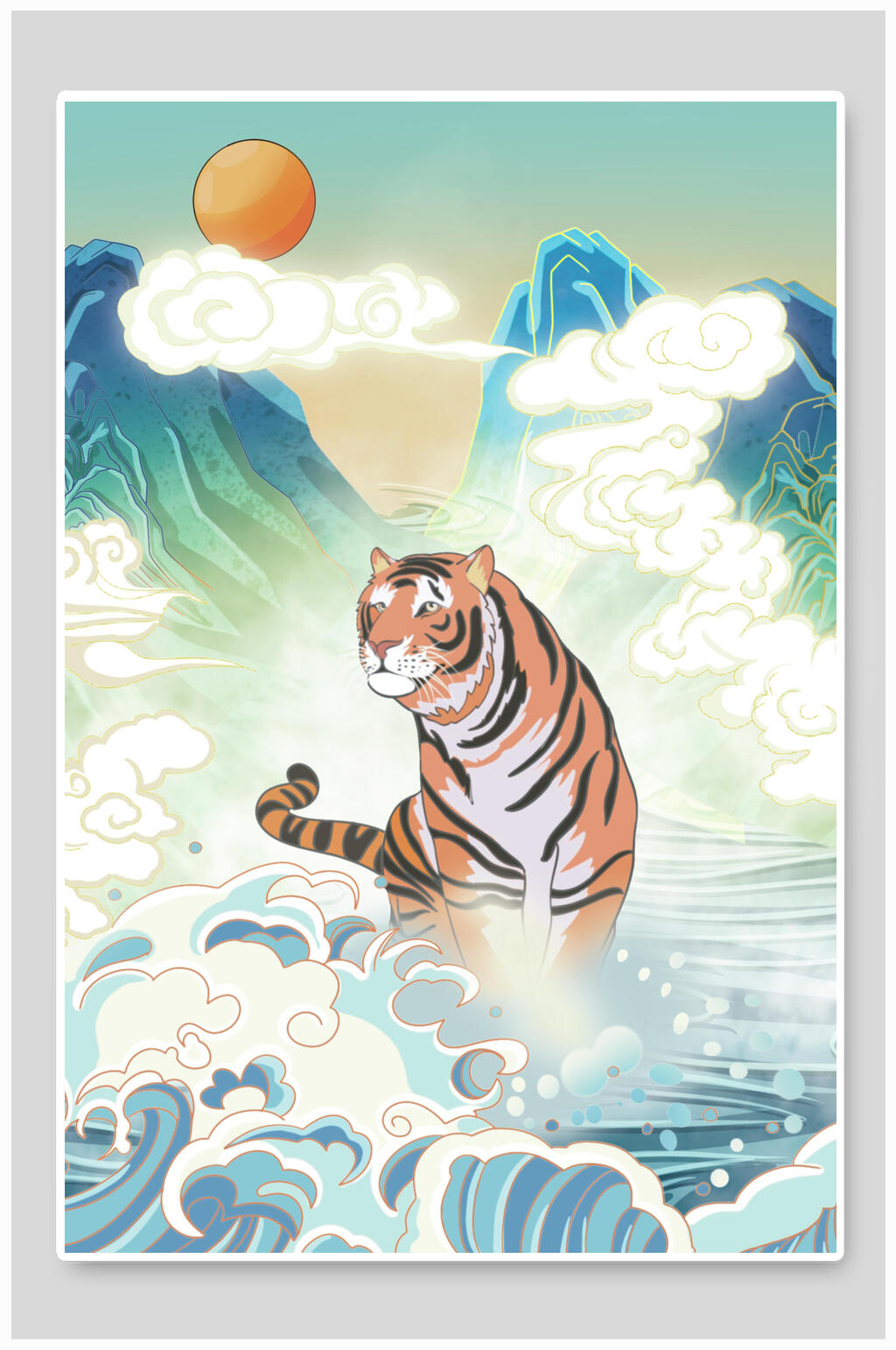 海浪可爱创意大气时尚虎年国潮插画素材