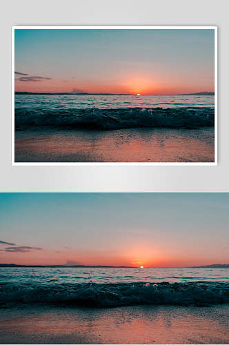 海平面上的落日海滩高清图片