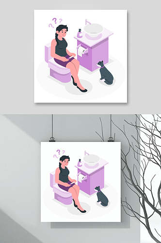 紫色厕所猫咪高端创意孕妇矢量素材