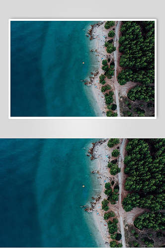 俯视绿水沙滩海滩高清图片