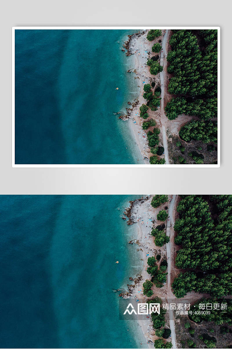 俯视绿水沙滩海滩高清图片素材