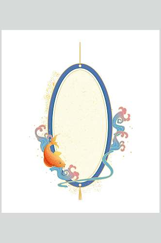 锦鲤海浪蓝黄传统中式典雅边框素材