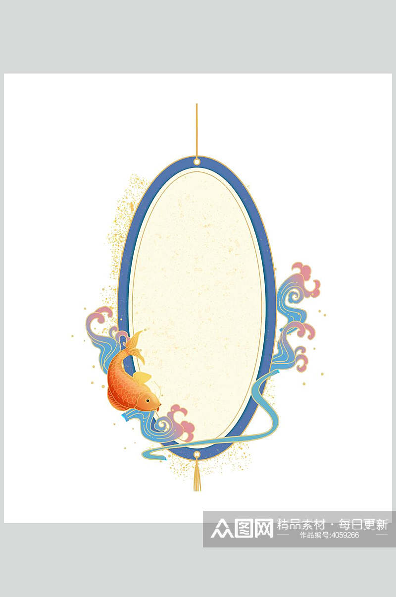 锦鲤海浪蓝黄传统中式典雅边框素材素材