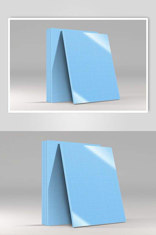 蓝色书本立体胶装画册杂志贴图样机