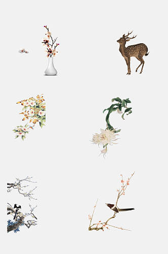 创意麋鹿中国古风工笔画动植物免抠素材