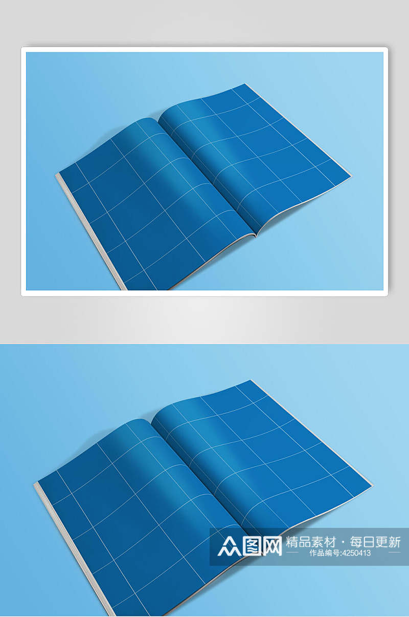 蓝色格子书籍画册智能贴图样机素材