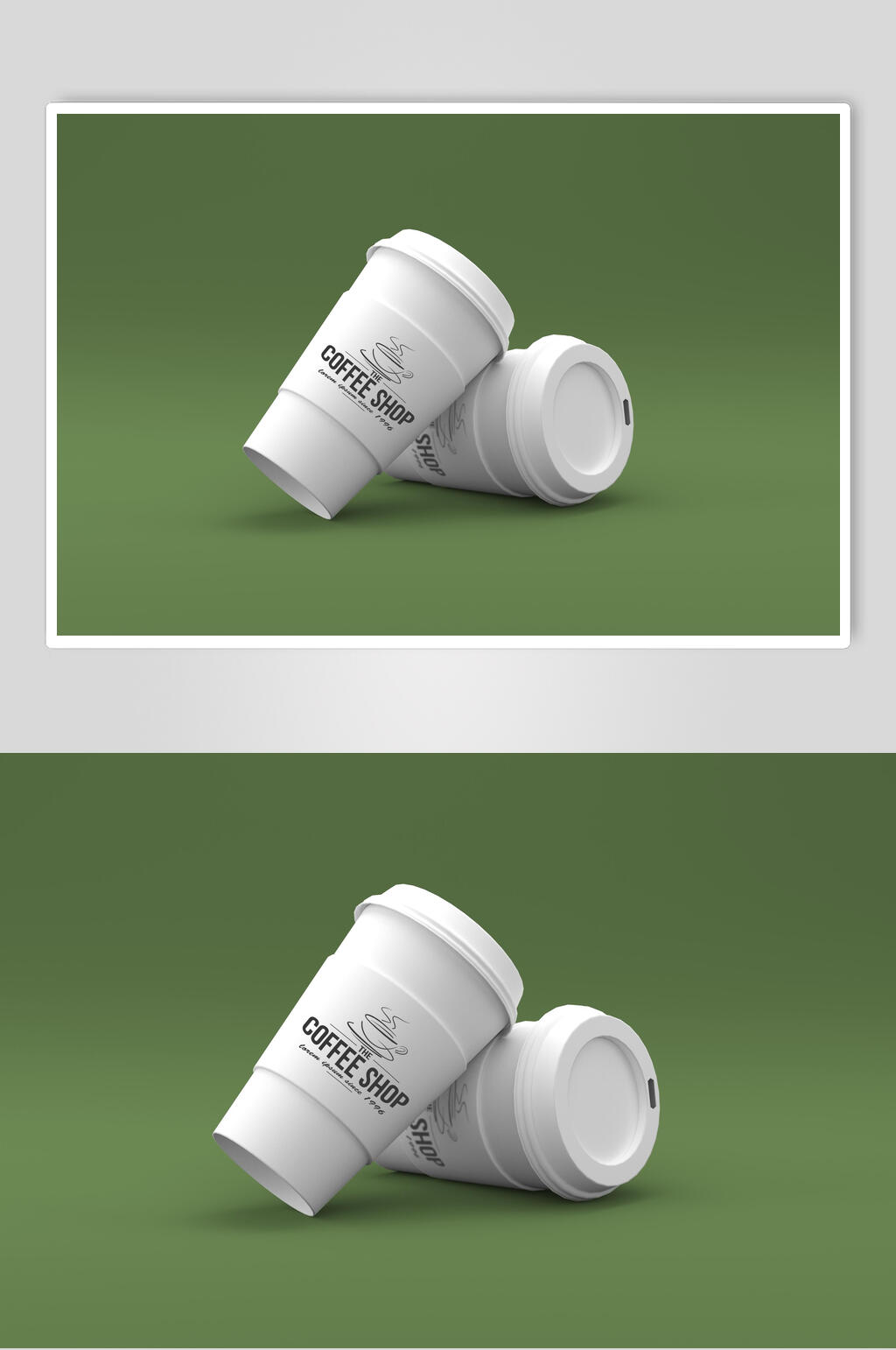 圆形盖子灰绿奶茶杯马克杯样机素材