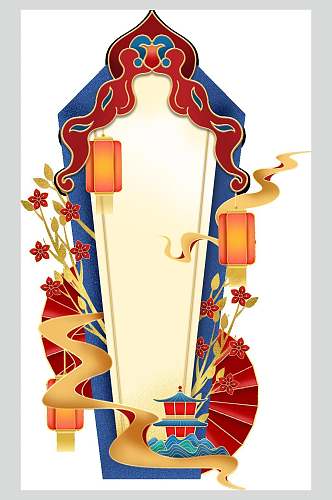 清新花朵扇子传统中式典雅边框素材