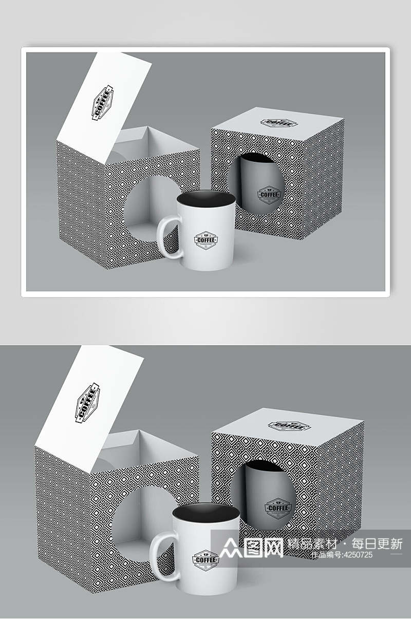 方形包装盒奶茶杯马克杯样机素材
