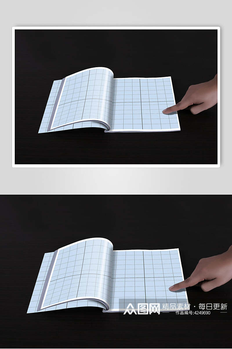 手指线条方格书籍画册智能贴图样机素材