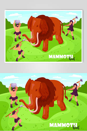 创意大象狩猎卡通户外生存矢量素材