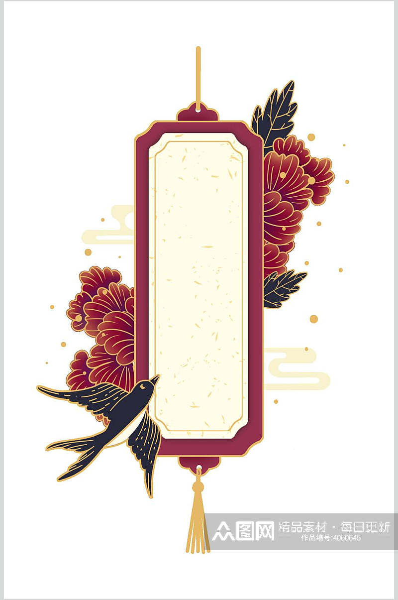 创意燕子花朵传统中式典雅边框素材素材