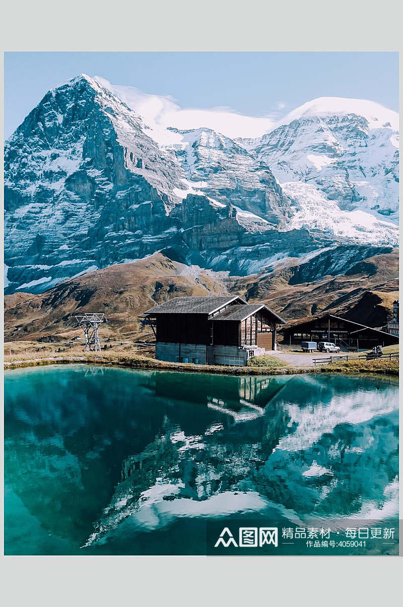 水中倒影雪山高清图片素材