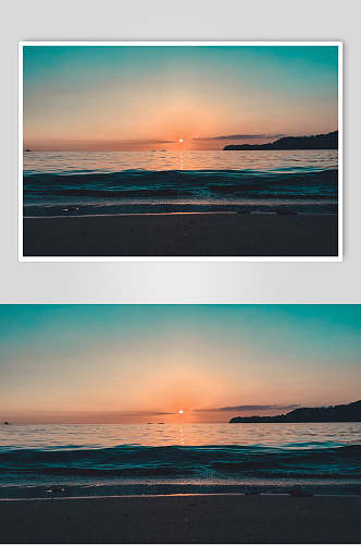 海平面上的夕阳海滩高清图片