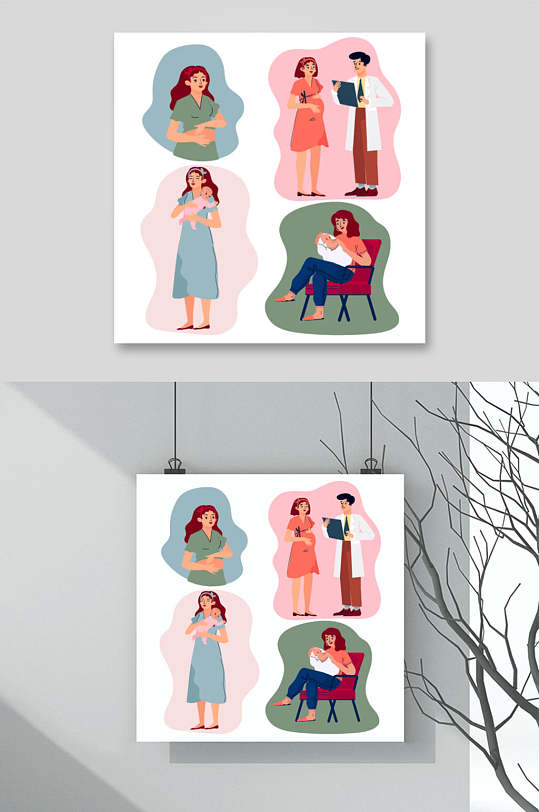 清新简约高端创意手绘孕妇矢量素材-众图网