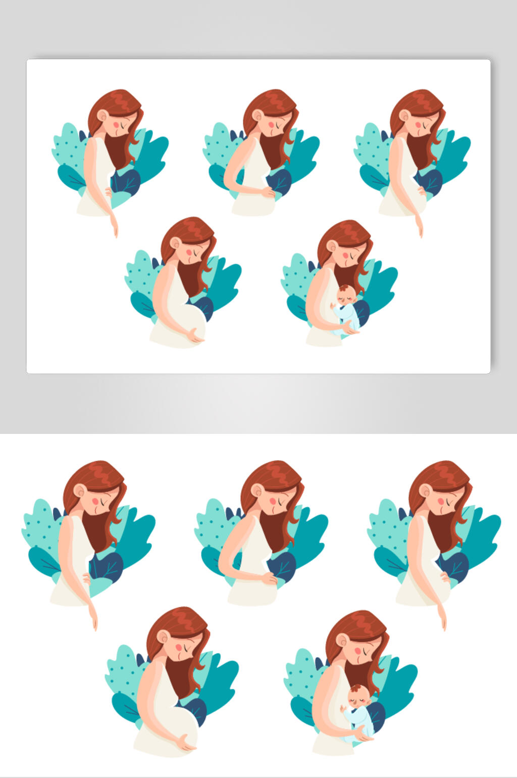 蓝色高端创意简约手绘孕妇矢量素材素材