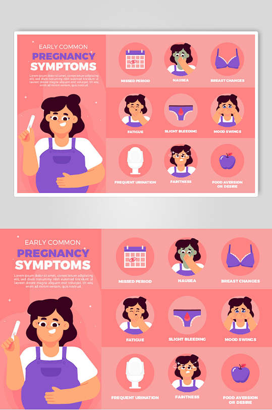 手绘粉紫清新高端创意孕妇矢量素材-众图网