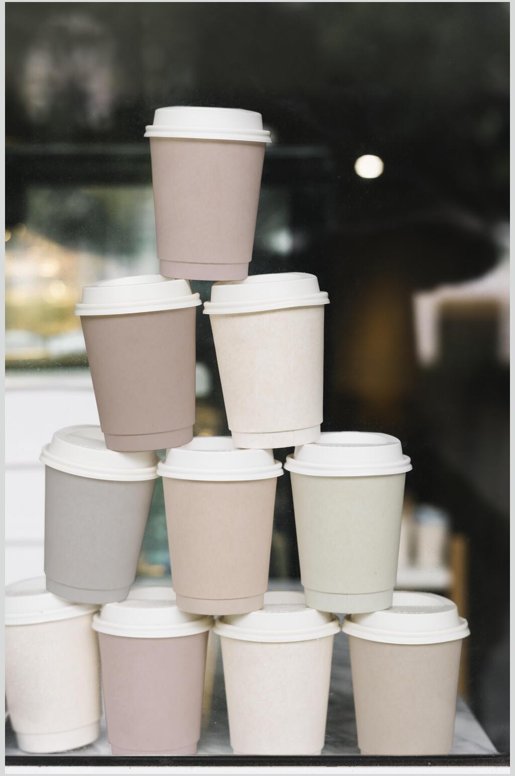 圆形盖子植物奶茶杯马克杯样机素材