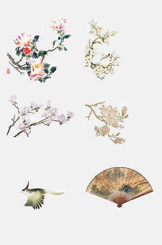 大气花朵中国古风工笔画动植物免抠素材