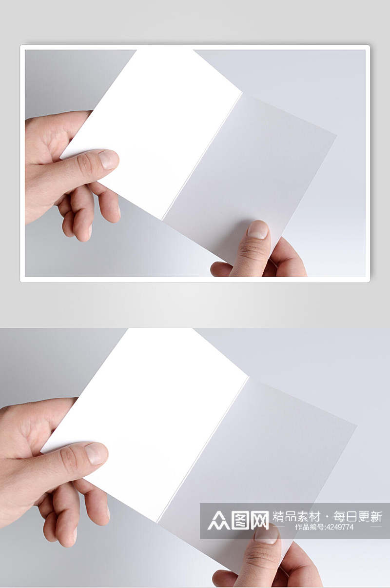手指方形折痕白色信封纸张样机素材