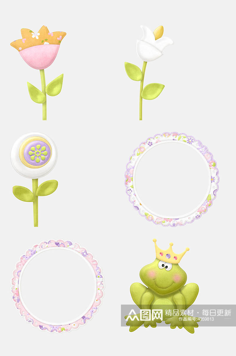 青蛙王子城堡公主动物花朵卡通免抠素材素材