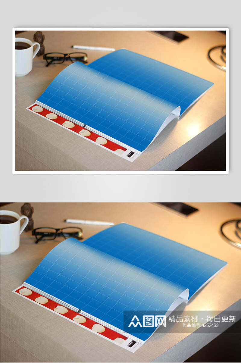 蓝色铅笔简约书籍画册贴图样机素材