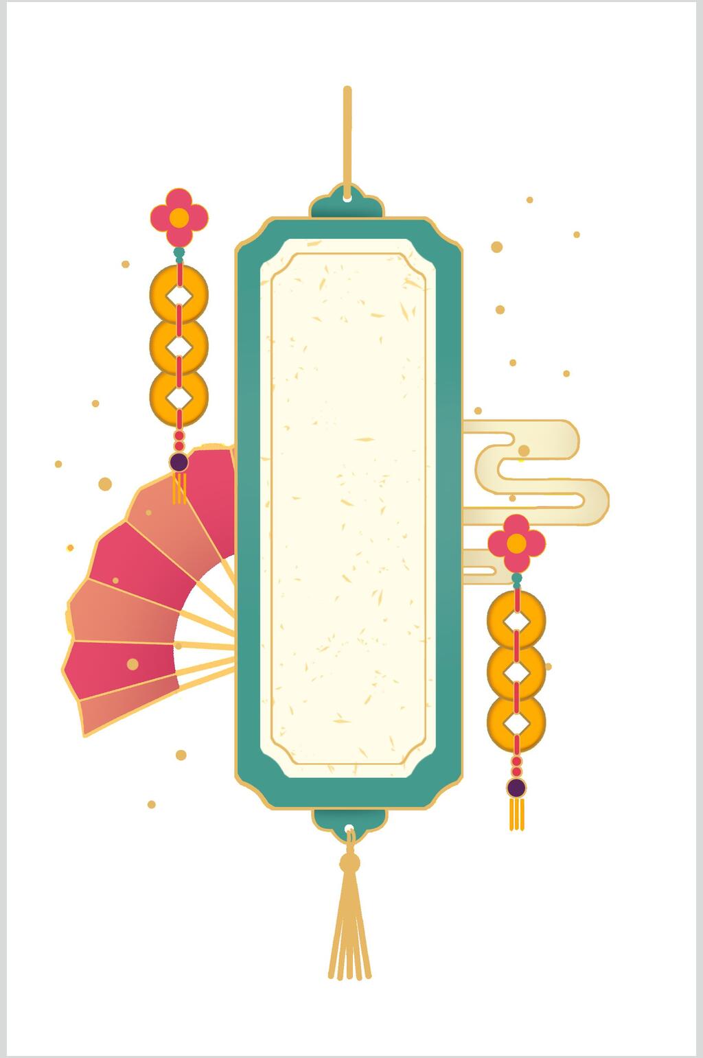 扇子花朵绿黄传统中式典雅边框素材素材