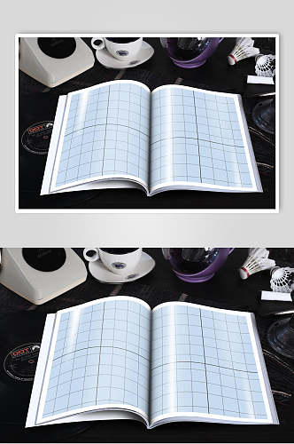 方格线条纸张书籍封面设计样机
