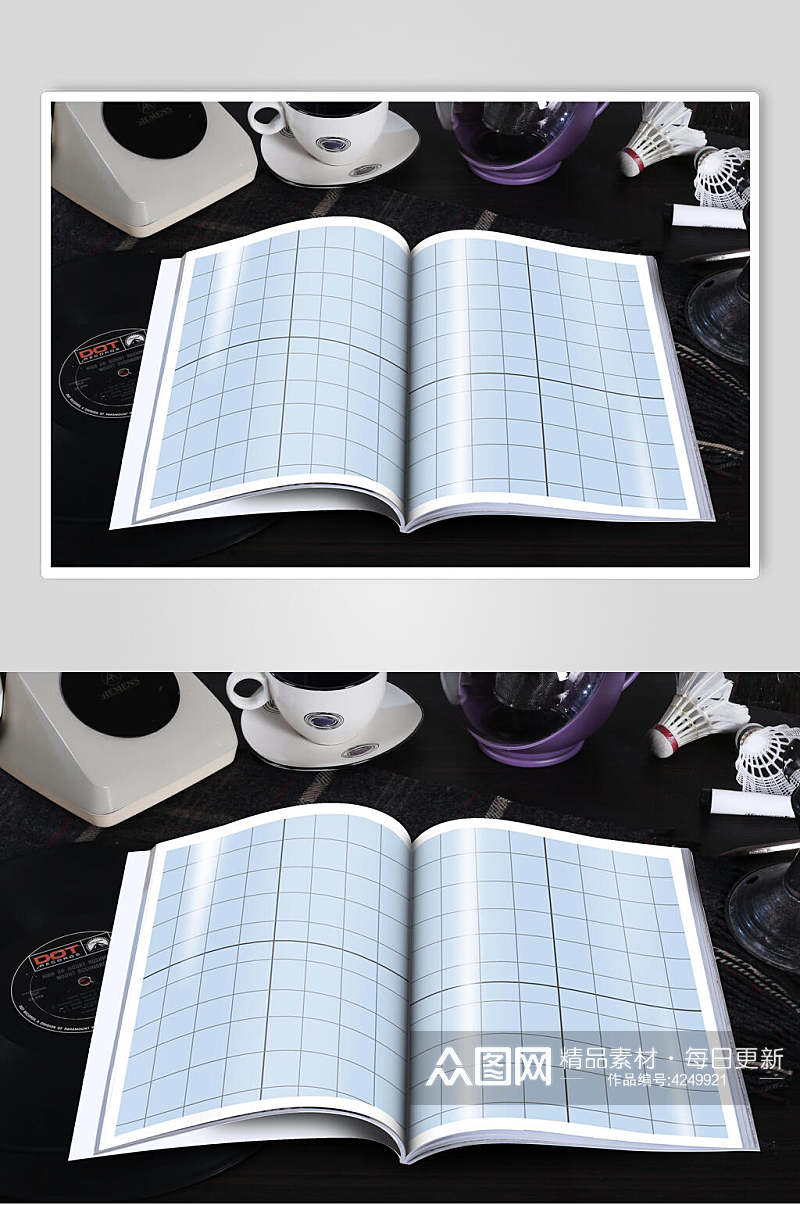 方格线条纸张书籍封面设计样机素材