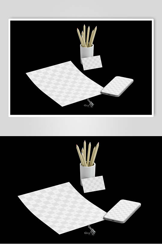 铅笔笔筒方格灰色办公vi设计样机