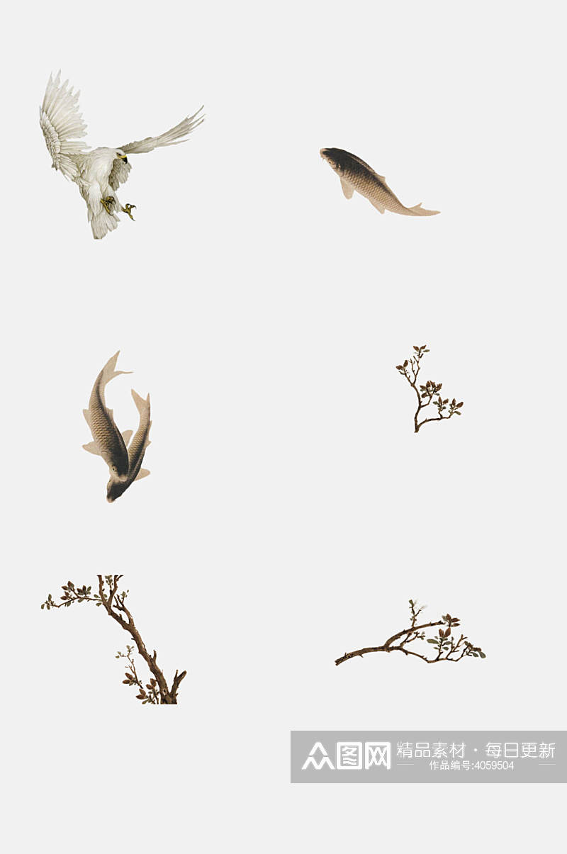 锦鲤中国古风工笔画动植物免抠素材素材