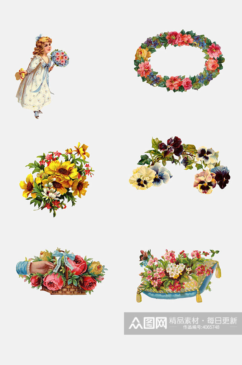 美丽花环欧式复古花卉免抠素材素材