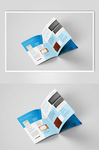 长方形纸张蓝商务画册展示样机